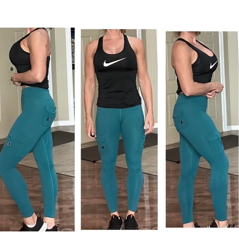 Women's Mitaogirl Teal Aquamarine Cargo Leggings Size S high rise pockets